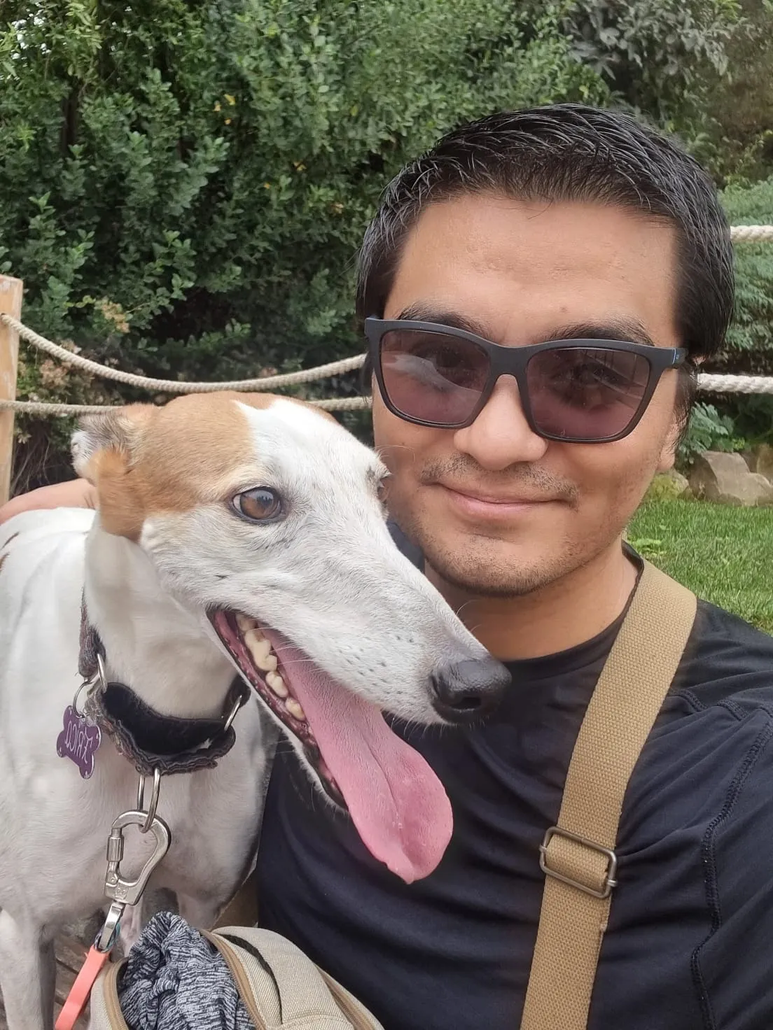 Fabián Núñez junto a un galgo rescatado por Brigada Galgos